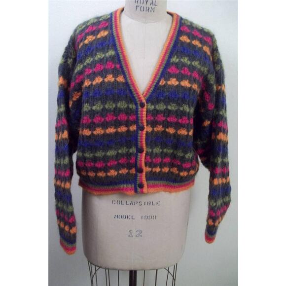 Mexx Gray & Multi-colored Mohair Blend Button Front Cropped Cardigan Sweater M - Picture 1 of 8